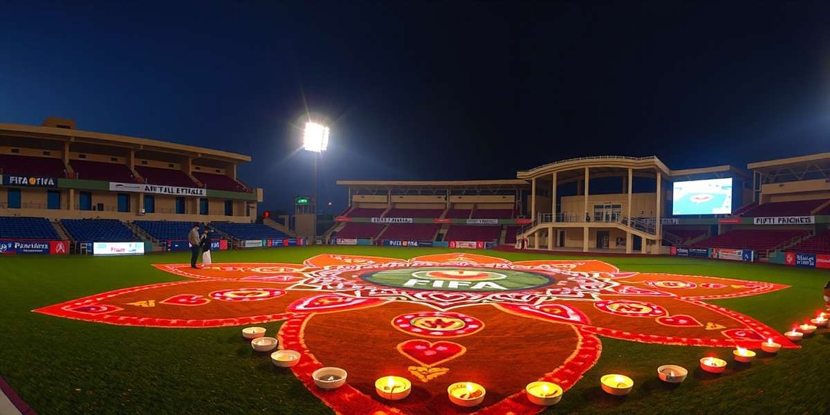 Pune Pioneers FIFA Diwali special event showing stadium decorated with diyas and rangoli